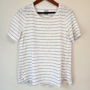 Chico's, Women Top Short Sleeve, Side Pleated, Size 1/M, Stripe Print, Casual.